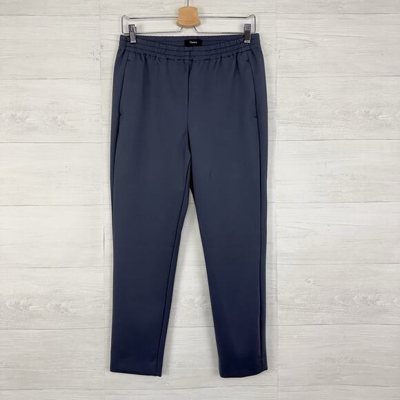 Theory Tapered Leg Pull On Pants Knit Tech Size 6 Gray Stretch Pockets Casual - Picture 16 of 16